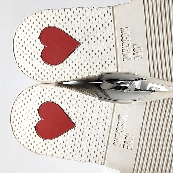 LOVE MOSCHINO Women's White Leather Low Top Trainers Sneakers Logo Fabric Sz 40 - Picture 10 of 16